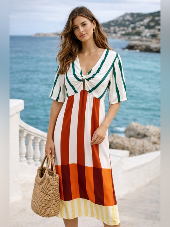 Micas Dresses & Skirts - micas statement stripe midi dress bold colorblock twist front large